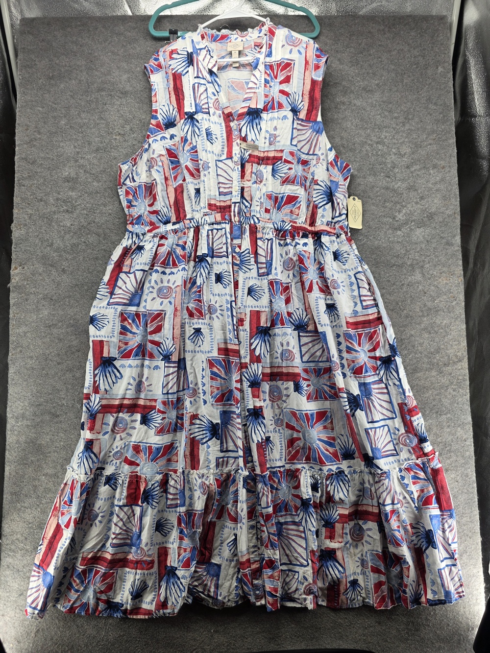 St. John's Bay Dress Womens 3X Multicolor Maxi Shirt Dress Shell Print Ruffle
